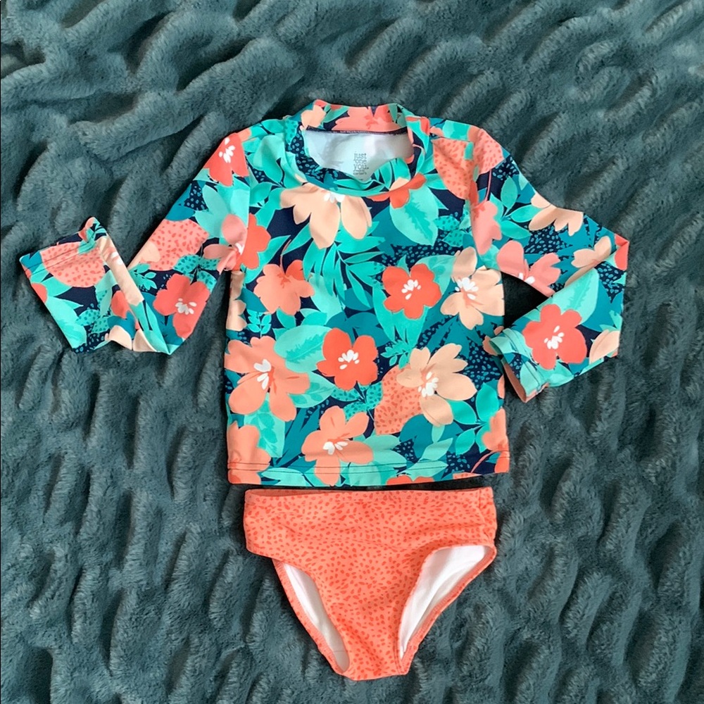 Orange and Blue Rashguard Swim Set with Sun Protection